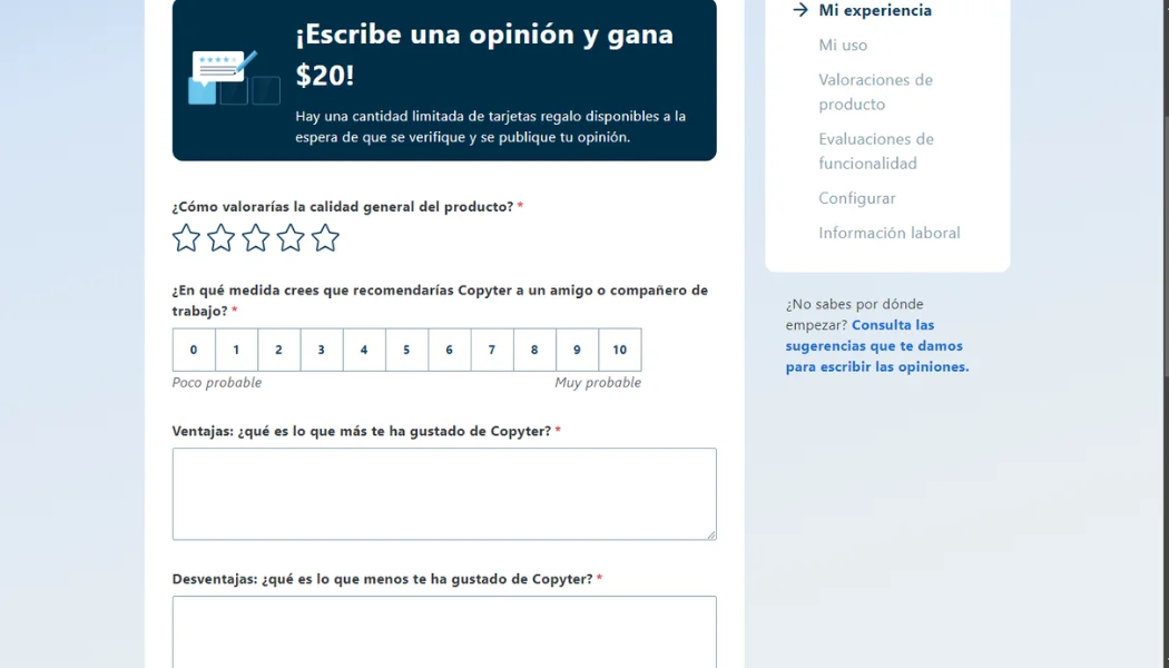 Escribe tu Opinión en Capterra