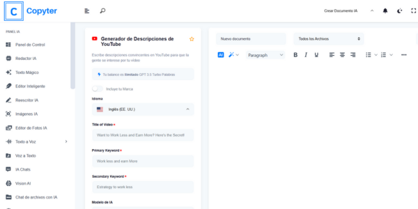 copyter to generate YouTube script