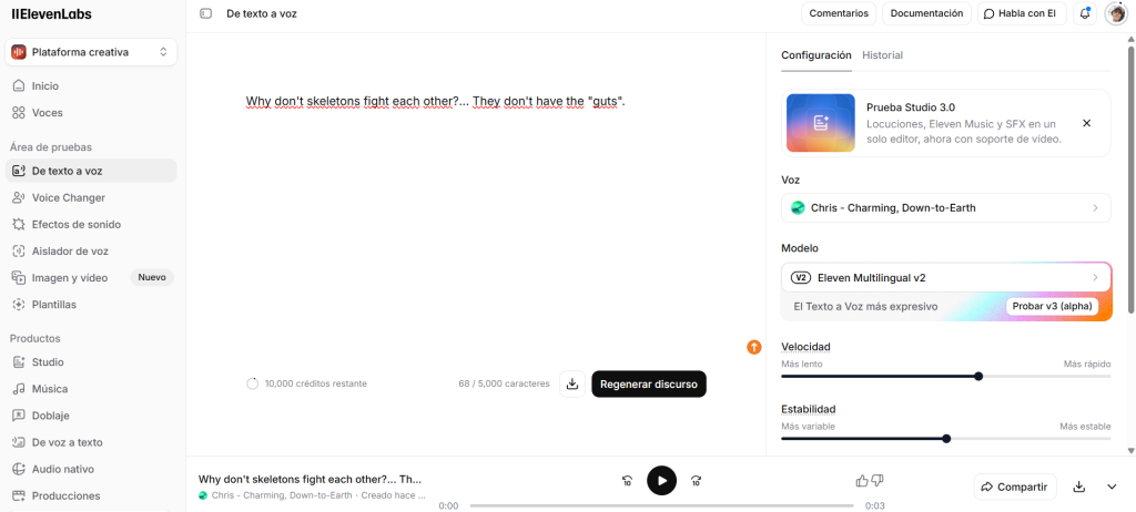 eleven labs to convert text to speech for youtube