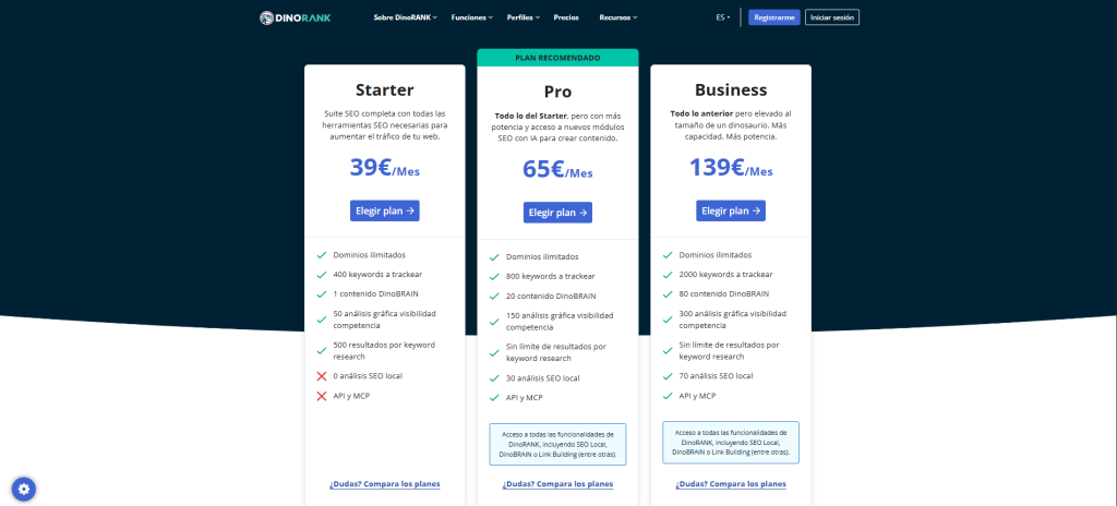 Precios de DinoRANK