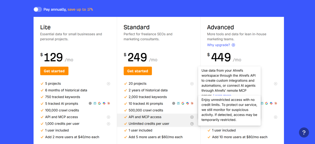 Precios de Ahrefs