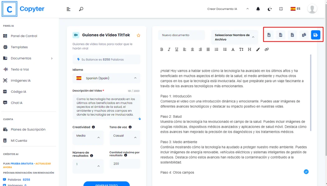 Speichern Sie das von AI Copyter generierte Videoskript Generiertes Skript speichern