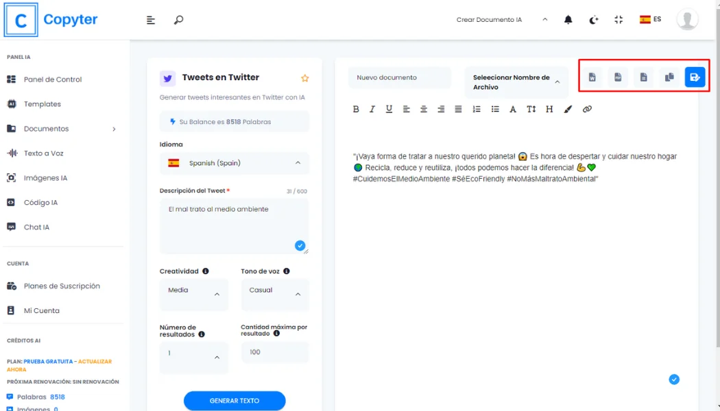 Speichern Sie von AI Copyter generierte Tweets Speichern Sie von Copyter generierte Tweets