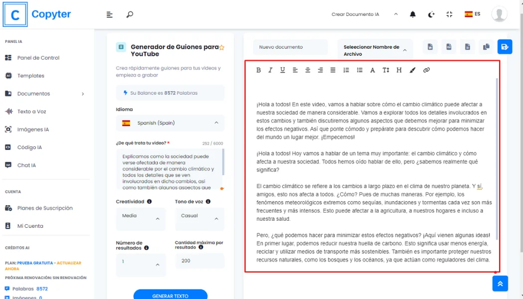 Bearbeiten Sie Copyter-Videoskripte Bearbeiten Sie generierte Videoskripte