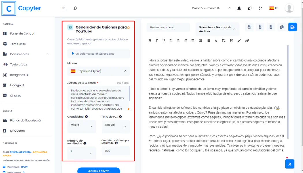Formular zum Generieren von YouTube-Videoskripten Formular zum AI-Videoskript-Generator