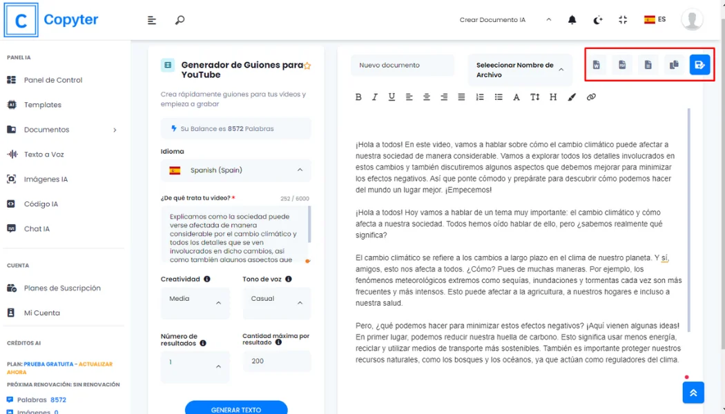 Speichern Sie Videos Copyter-Skripte Speichern Sie generierte Videoskripte