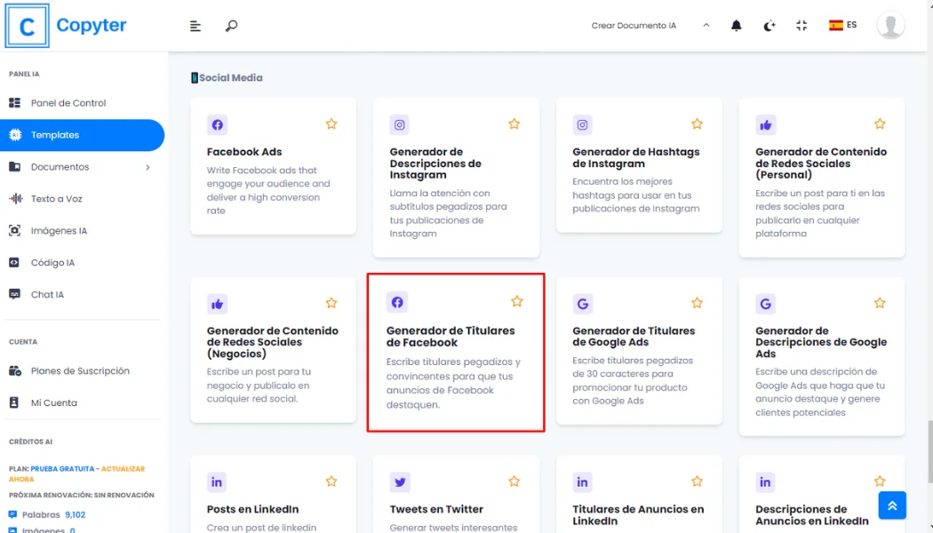 Facebook-Schlagzeilen-Tool Wählen Sie den Copyter-Überschriftengenerator