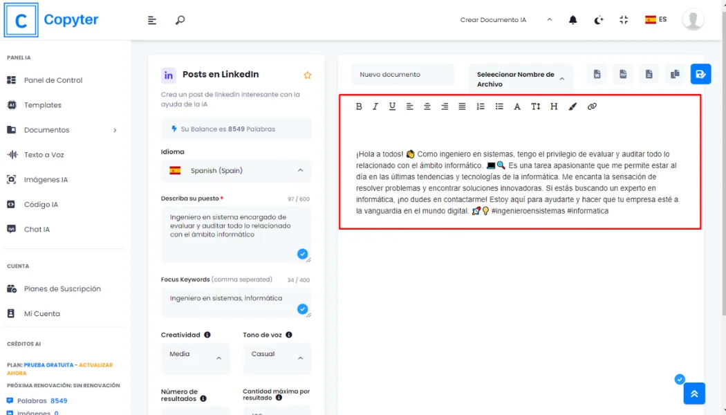 Modifier la publication générée pour LinkedIn