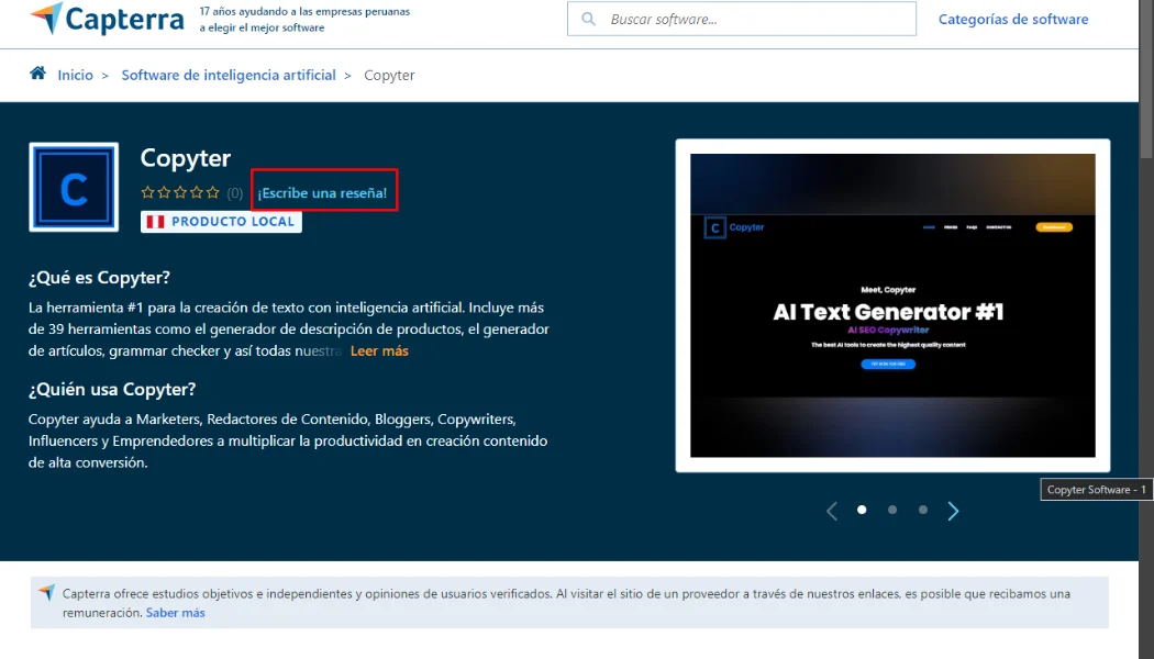 Écrivez votre avis sur Copyter sur Capterra