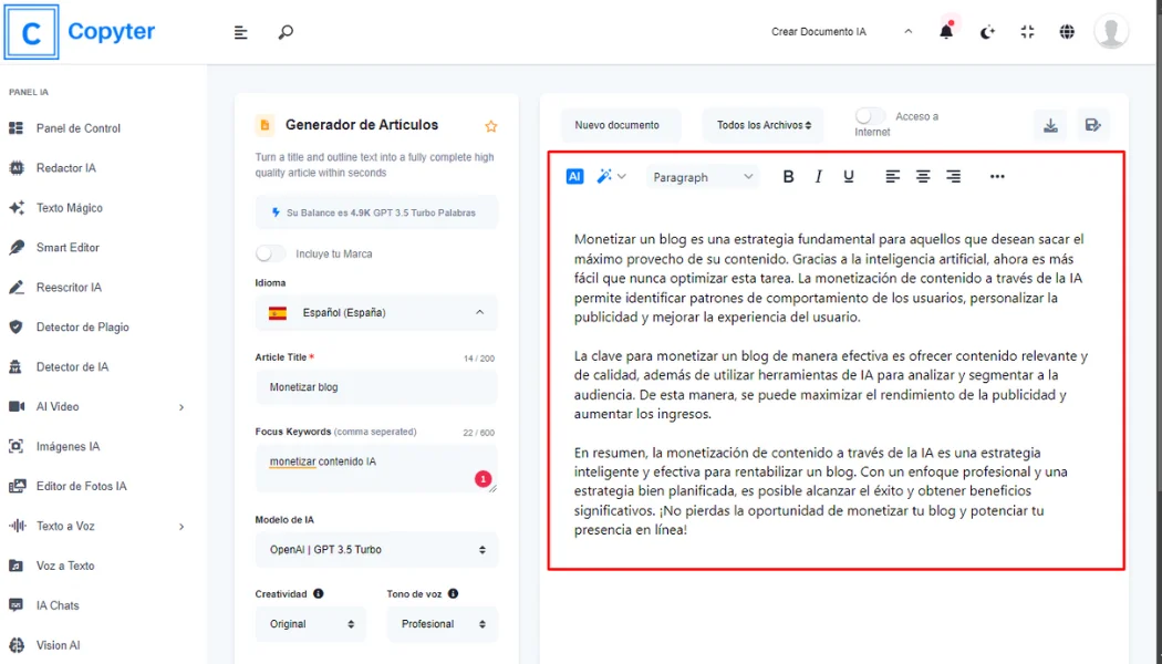 Humaniser l'article Copyter Humaniser le contenu de l'IA
