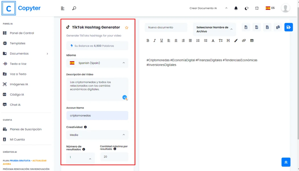 Compila il modulo del generatore Copyter Forma del generatore