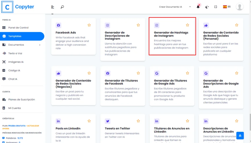 Ferramenta geradora de hashtag do Instagram Copyter