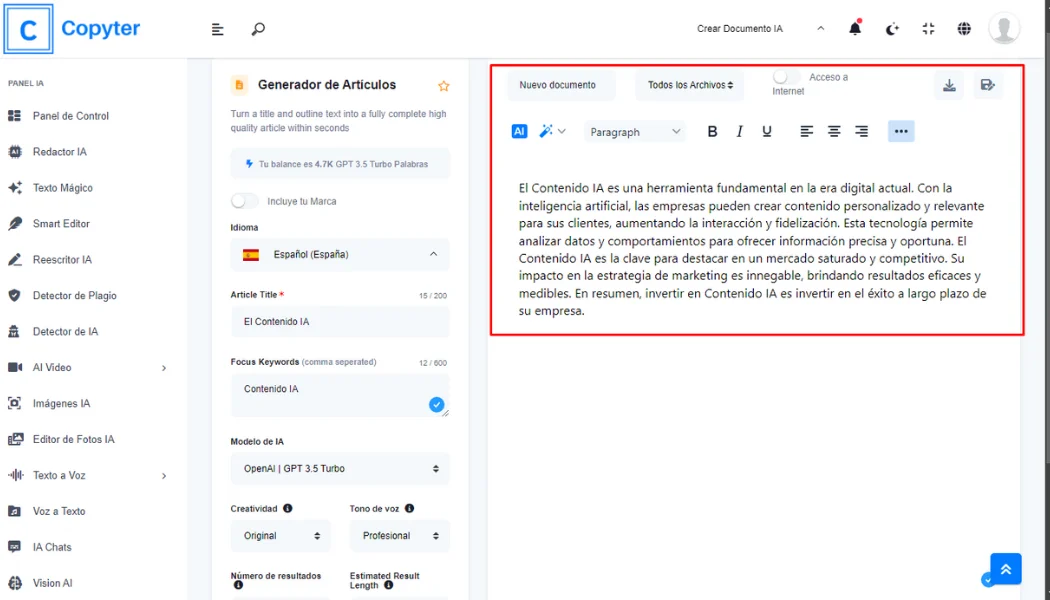 Edição do conteúdo gerado