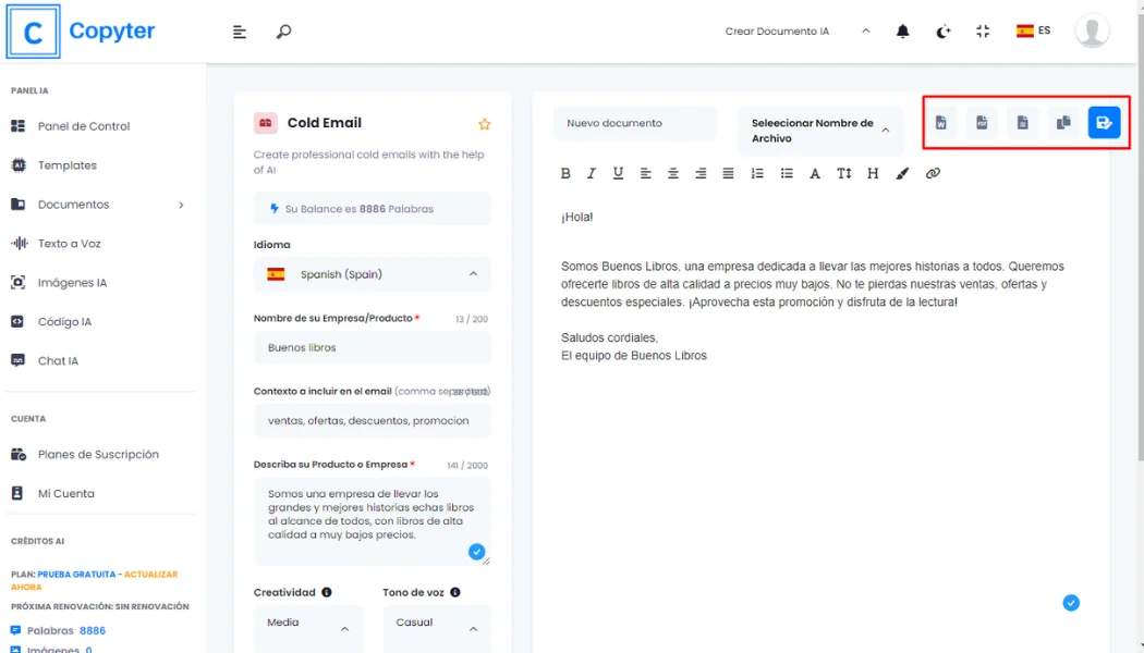 Guardar correo en frío generado