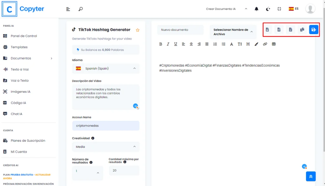 Guardar tags generados por IA Copyter Guardar resultados