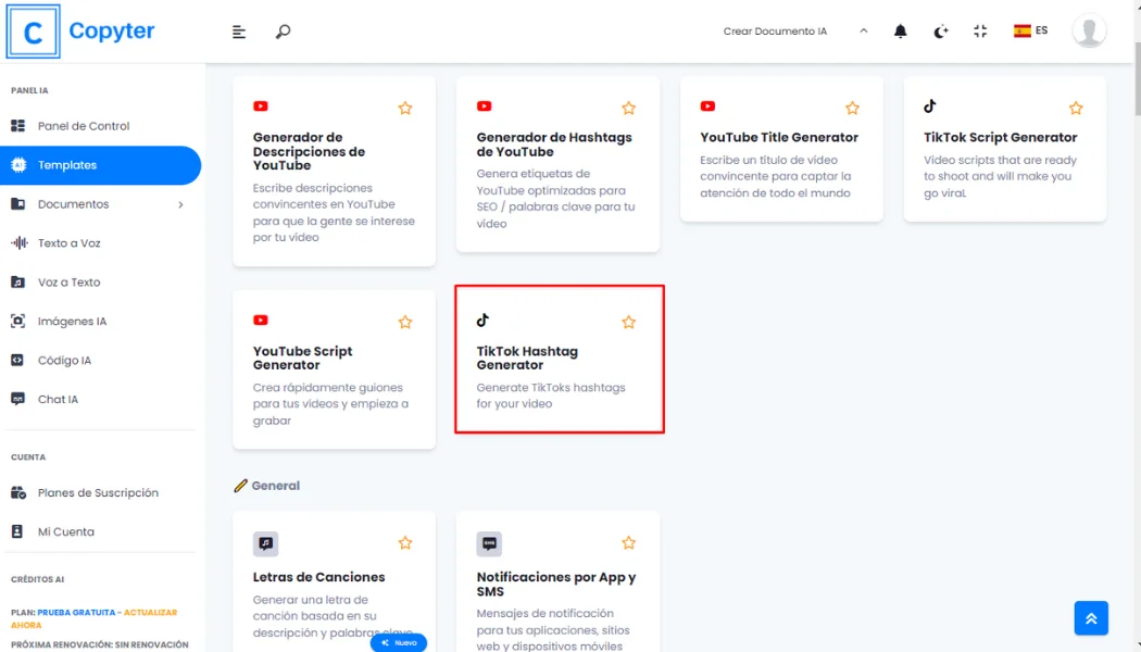 Seleccionar el generador de hashtags para TikTok Seleccionar el generador