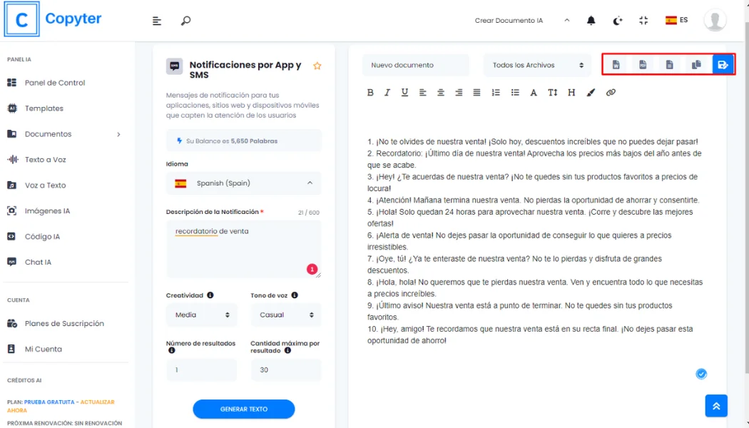 Guardar notificación generada por Copyter